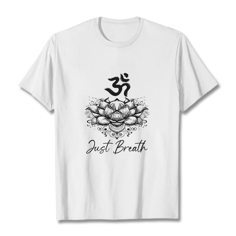 Buddha Stones Casual Om Symbol Lotus Flower Pattern Cotton Tee T-shirt - White - 2XL - image 8