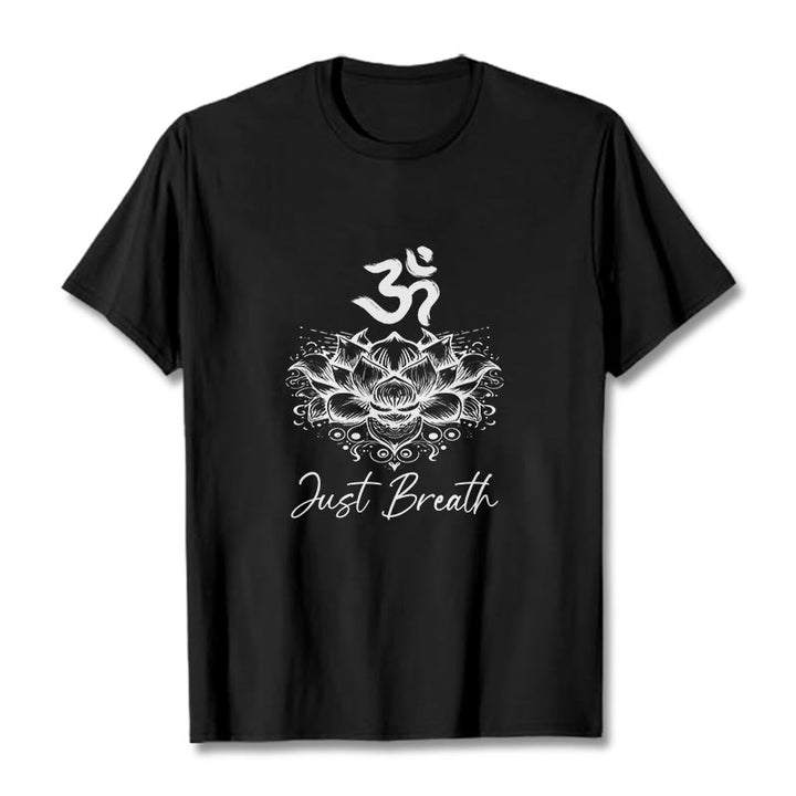 Buddha Stones Casual Om Symbol Lotus Flower Pattern Cotton Tee T-shirt - Black - 2XL - image 4