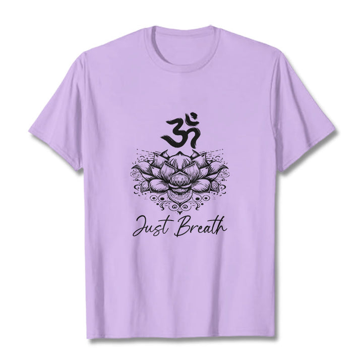 Buddha Stones Casual Om Symbol Lotus Flower Pattern Cotton Tee T-shirt - Plum - 2XL - image 17