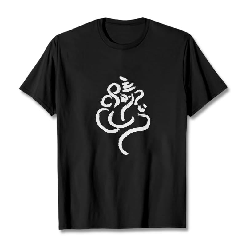 Buddha Stones Casual Ganesha Pattern Cotton Tee T-shirt - Black - 2XL - image 1