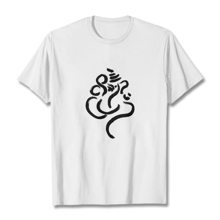Buddha Stones Casual Ganesha Pattern Cotton Tee T-shirt - White - 2XL - image 6