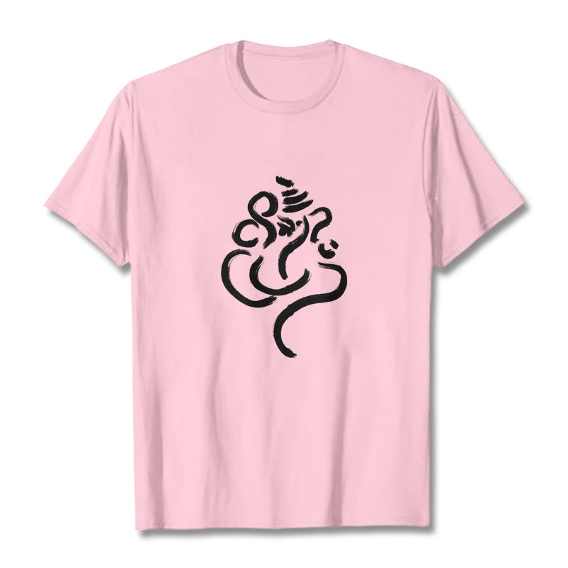 Buddha Stones Casual Ganesha Pattern Cotton Tee T-shirt - LightPink - 2XL - image 13