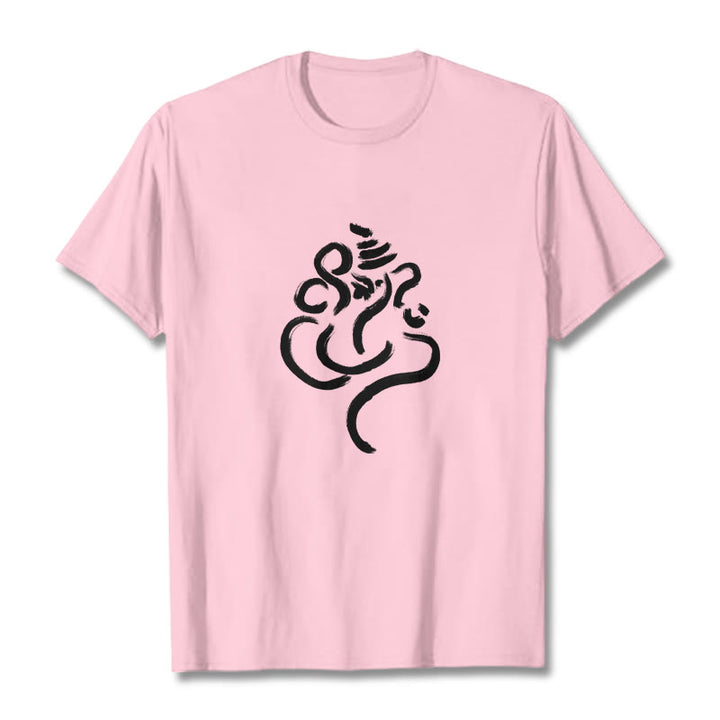 Buddha Stones Casual Ganesha Pattern Cotton Tee T-shirt - LightPink - 2XL - image 13