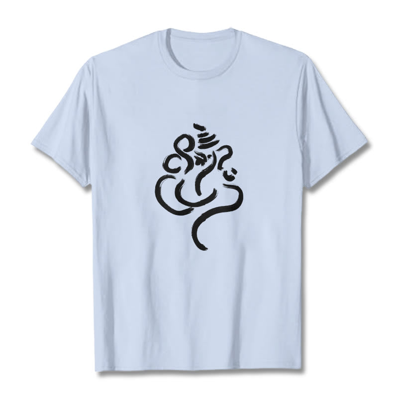 Buddha Stones Casual Ganesha Pattern Cotton Tee T-shirt - LightCyan - 2XL - image 19