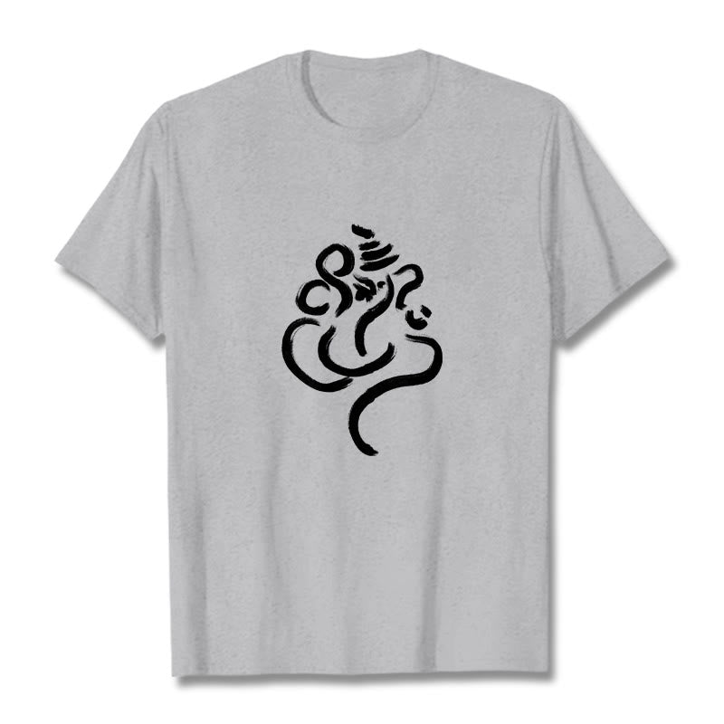 Buddha Stones Casual Ganesha Pattern Cotton Tee T-shirt - LightGrey - 2XL - image 20