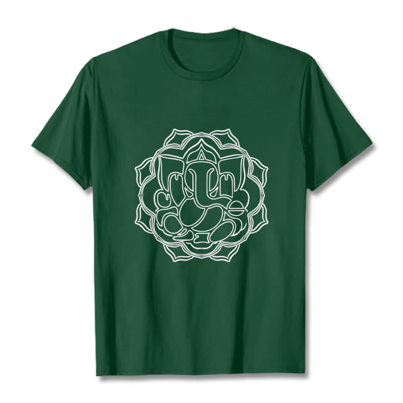 Buddha Stones Casual Mandala Design Ganesha Pattern Cotton Tee T-shirt - ForestGreen - 2XL - image 1