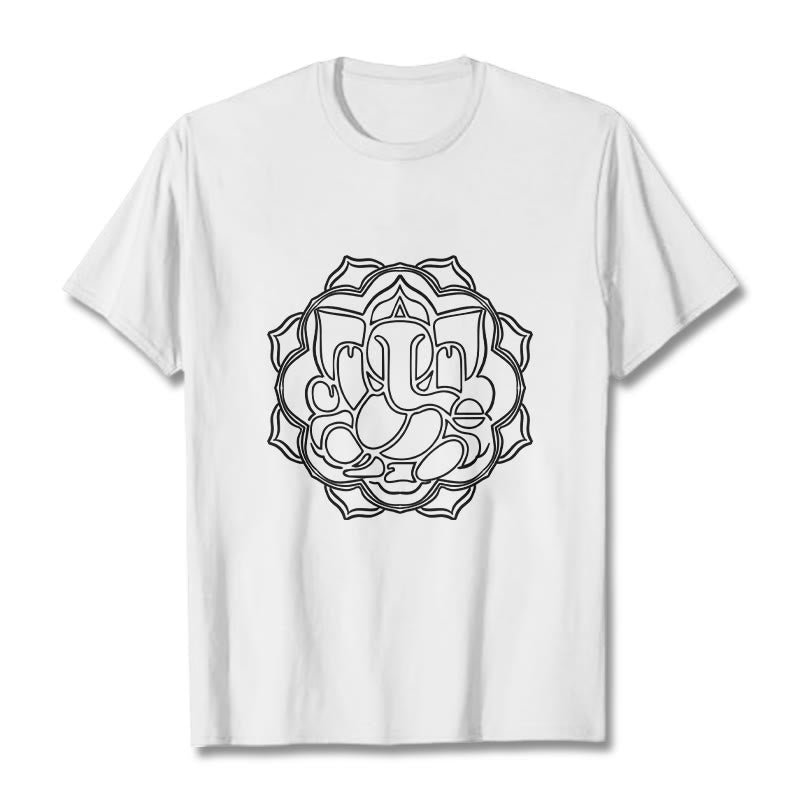 Buddha Stones Casual Mandala Design Ganesha Pattern Cotton Tee T-shirt - White - 2XL - image 8