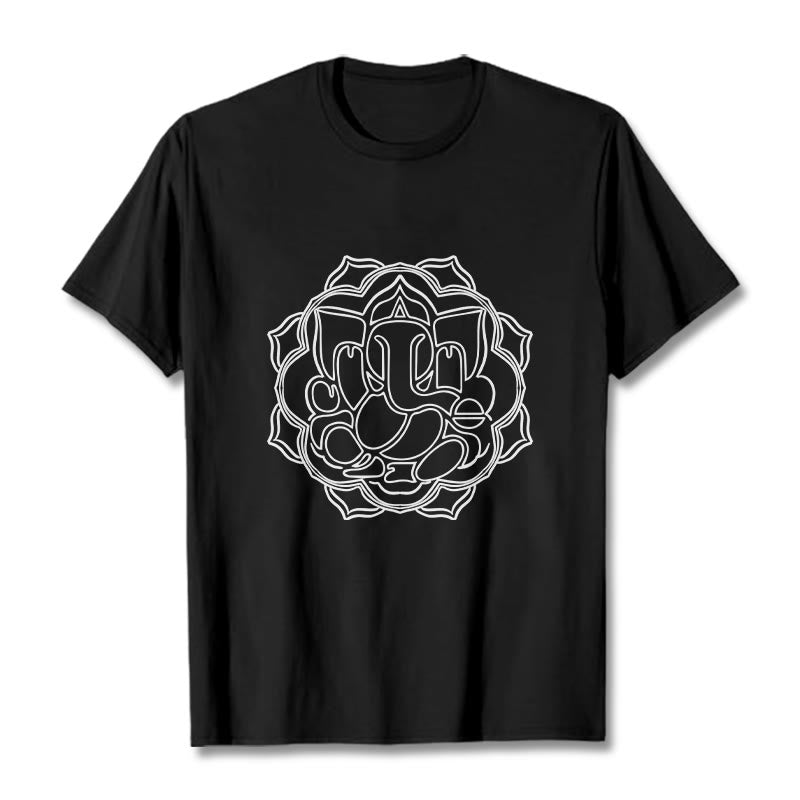 Buddha Stones Casual Mandala Design Ganesha Pattern Cotton Tee T-shirt - Black - 2XL - image 4