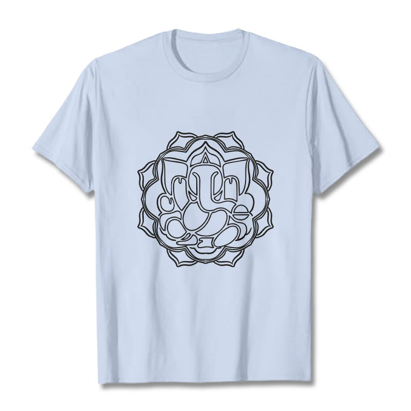 Buddha Stones Casual Mandala Design Ganesha Pattern Cotton Tee T-shirt - LightCyan - 2XL - image 19