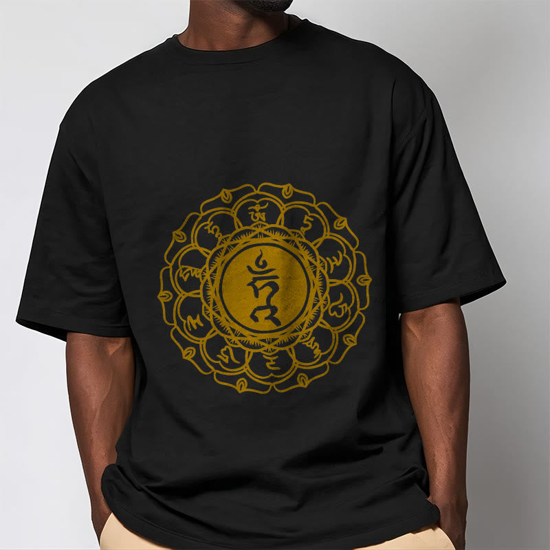 Buddha Stones Casual Hum Symbol Vishuddha Pattern Cotton Tee T-Shirt - image 6