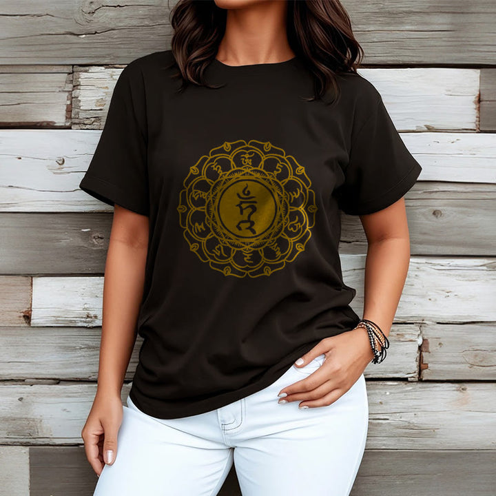 Buddha Stones Casual Hum Symbol Vishuddha Pattern Cotton Tee T-Shirt - image 8