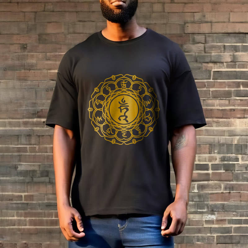 Buddha Stones Casual Hum Symbol Vishuddha Pattern Cotton Tee T-Shirt - image 7