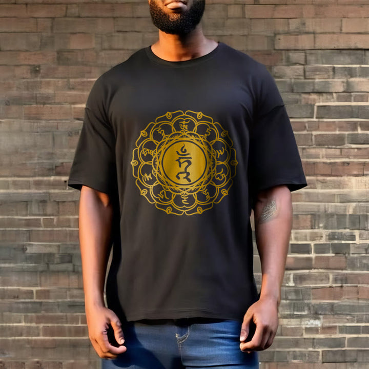 Buddha Stones Casual Hum Symbol Vishuddha Pattern Cotton Tee T-Shirt - image 7