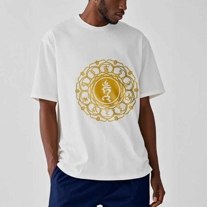 Buddha Stones Casual Hum Symbol Vishuddha Pattern Cotton Tee T-Shirt - image 2