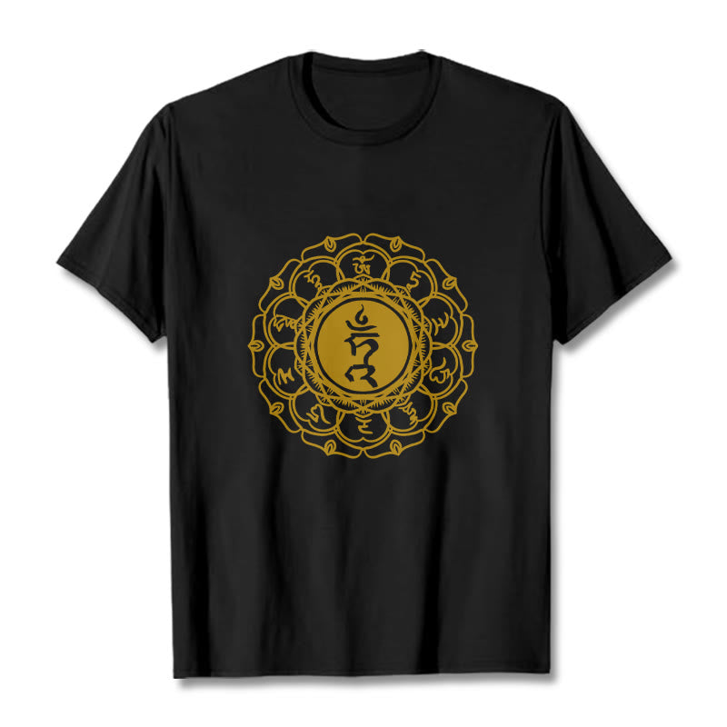 Buddha Stones Casual Hum Symbol Vishuddha Pattern Cotton Tee T-Shirt - Black - 2XL - image 5
