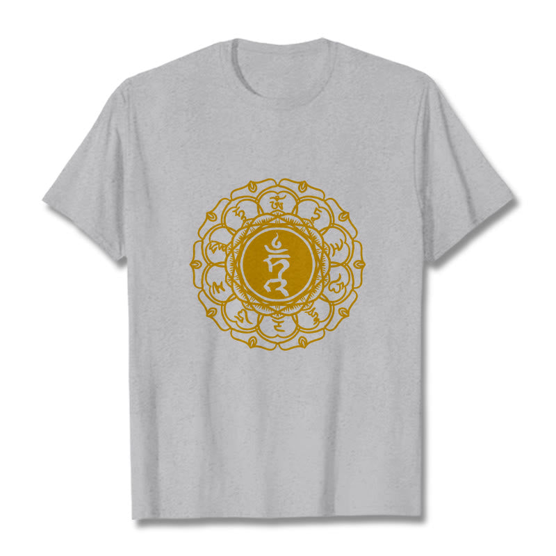 Buddha Stones Casual Hum Symbol Vishuddha Pattern Cotton Tee T-Shirt - LightGrey - 2XL - image 20