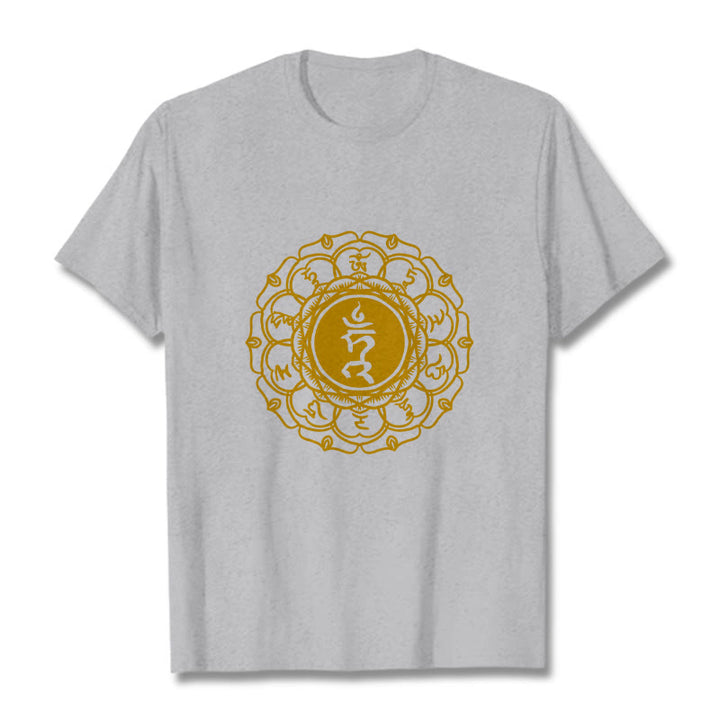 Buddha Stones Casual Hum Symbol Vishuddha Pattern Cotton Tee T-Shirt - LightGrey - 2XL - image 20