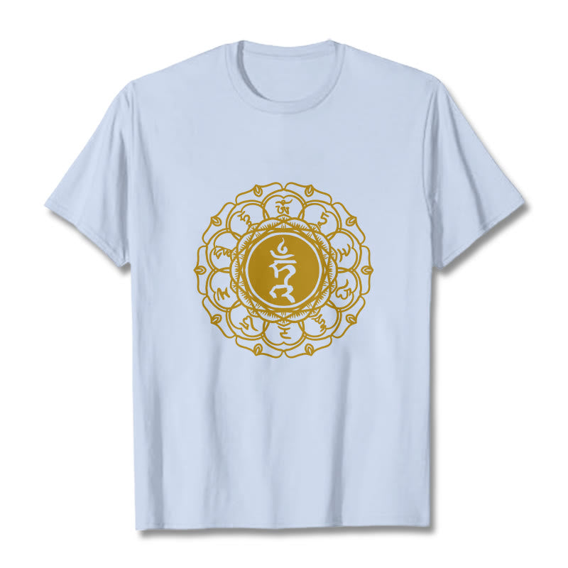 Buddha Stones Casual Hum Symbol Vishuddha Pattern Cotton Tee T-Shirt - LightCyan - 2XL - image 19