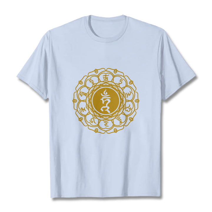 Buddha Stones Casual Hum Symbol Vishuddha Pattern Cotton Tee T-Shirt - LightCyan - 2XL - image 19