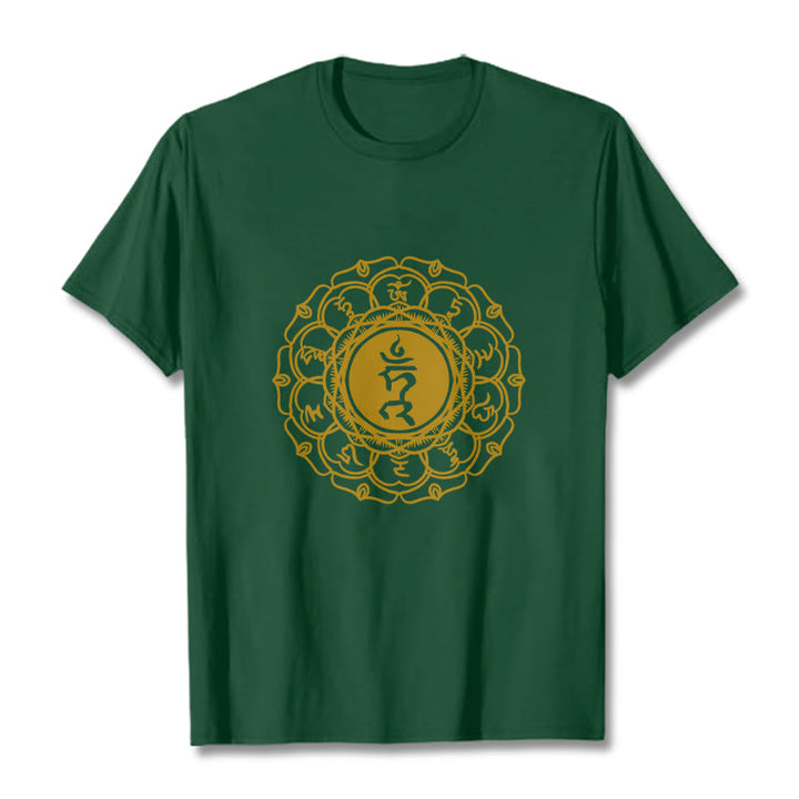 Buddha Stones Casual Hum Symbol Vishuddha Pattern Cotton Tee T-Shirt - ForestGreen - 2XL - image 11