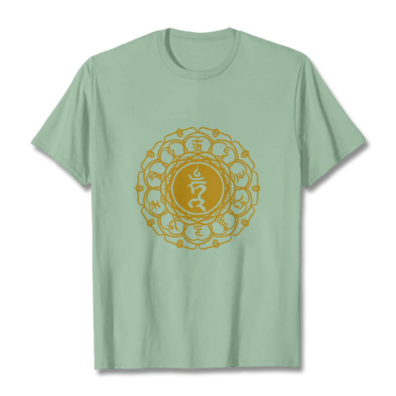 Buddha Stones Casual Hum Symbol Vishuddha Pattern Cotton Tee T-Shirt - PaleGreen - 2XL - image 15