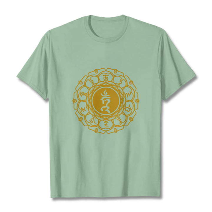 Buddha Stones Casual Hum Symbol Vishuddha Pattern Cotton Tee T-Shirt - PaleGreen - 2XL - image 15