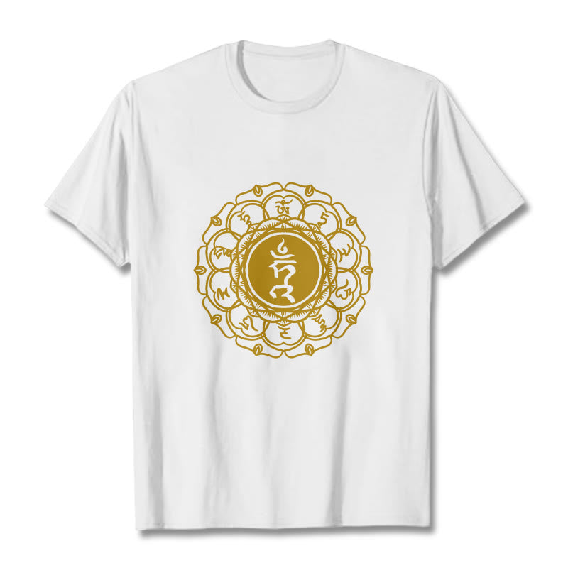 Buddha Stones Casual Hum Symbol Vishuddha Pattern Cotton Tee T-Shirt - White - 2XL - image 1