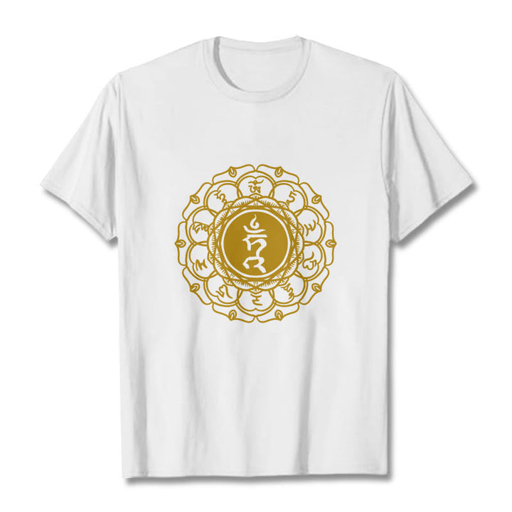 Buddha Stones Casual Hum Symbol Vishuddha Pattern Cotton Tee T-Shirt - White - 2XL - image 1