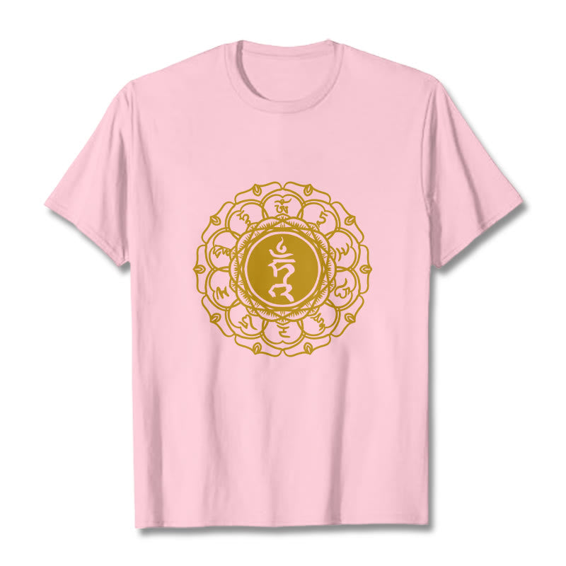 Buddha Stones Casual Hum Symbol Vishuddha Pattern Cotton Tee T-Shirt - LightPink - 2XL - image 13