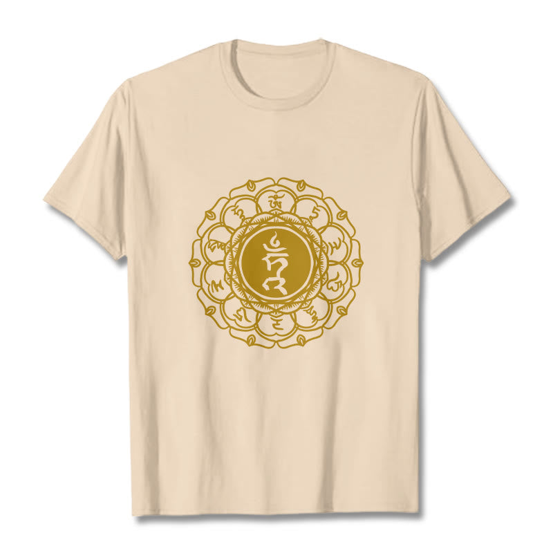 Buddha Stones Casual Hum Symbol Vishuddha Pattern Cotton Tee T-Shirt - Bisque - 2XL - image 9