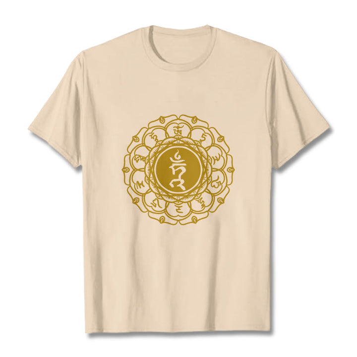 Buddha Stones Casual Hum Symbol Vishuddha Pattern Cotton Tee T-Shirt - Bisque - 2XL - image 9