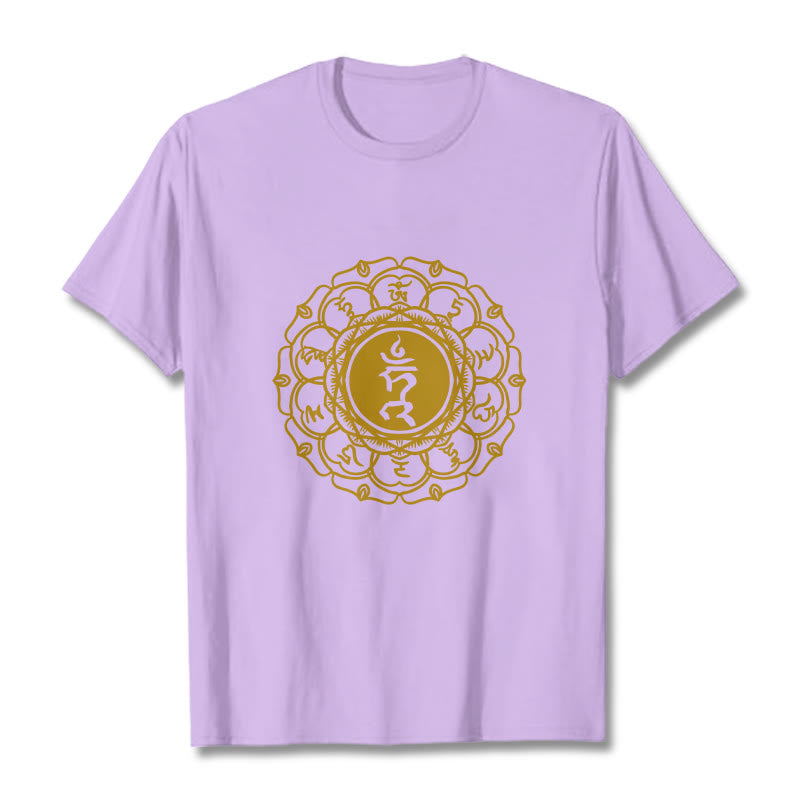 Buddha Stones Casual Hum Symbol Vishuddha Pattern Cotton Tee T-Shirt - Plum - 2XL - image 17