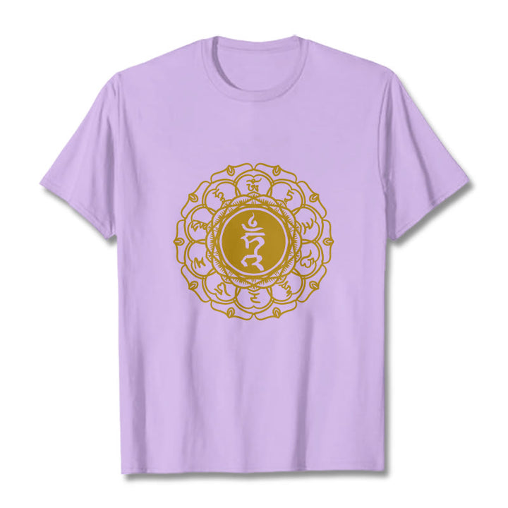 Buddha Stones Casual Hum Symbol Vishuddha Pattern Cotton Tee T-Shirt - Plum - 2XL - image 17
