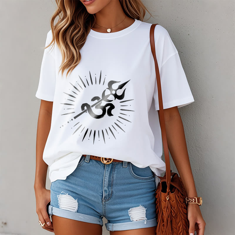 Buddha Stones Casual Om Symbol Trident Radiant Lines Pattern Cotton Tee T-shirt - image 8