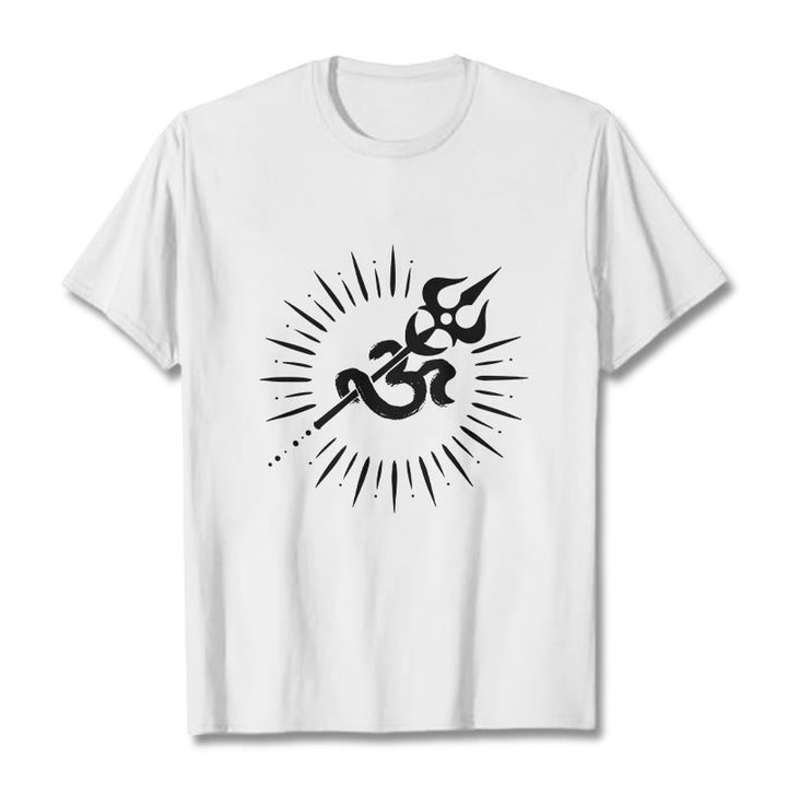 Buddha Stones Casual Om Symbol Trident Radiant Lines Pattern Cotton Tee T-shirt - White - 2XL - image 6