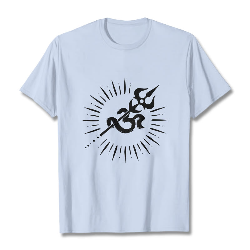 Buddha Stones Casual Om Symbol Trident Radiant Lines Pattern Cotton Tee T-shirt - LightCyan - 2XL - image 19