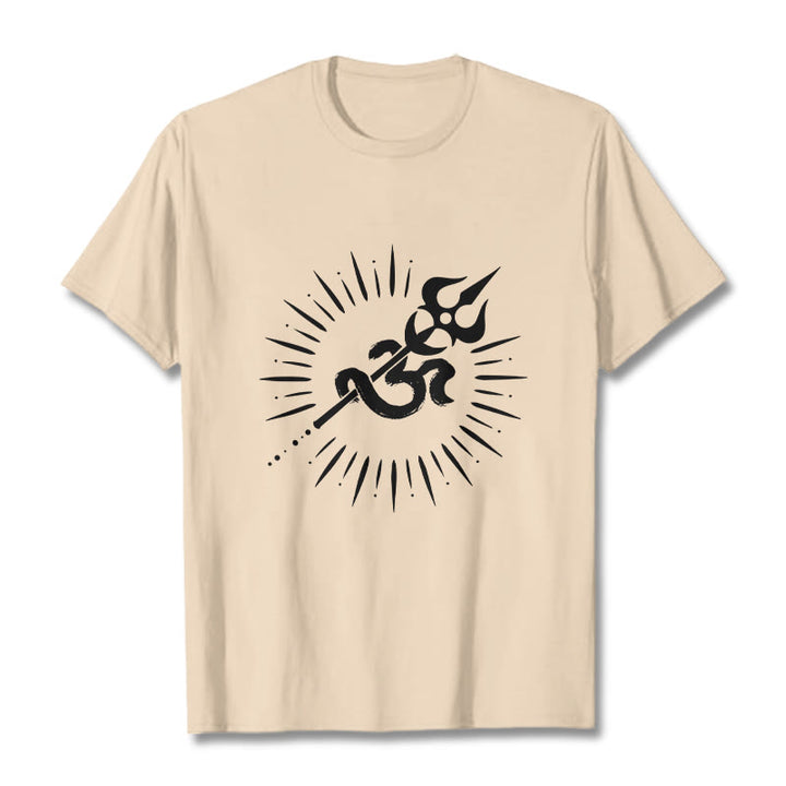 Buddha Stones Casual Om Symbol Trident Radiant Lines Pattern Cotton Tee T-shirt - Bisque - 2XL - image 9