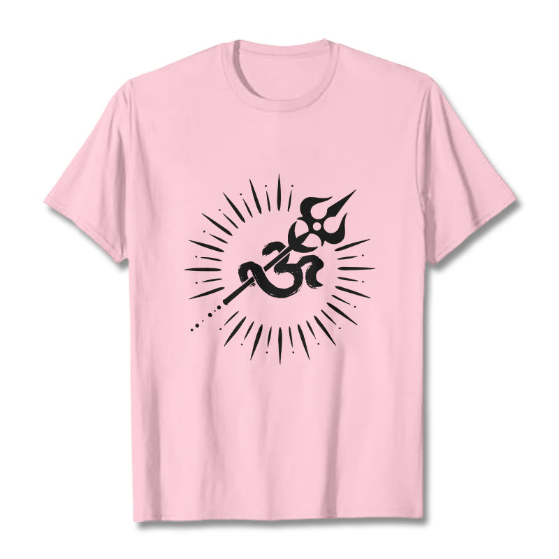 Buddha Stones Casual Om Symbol Trident Radiant Lines Pattern Cotton Tee T-shirt - LightPink - 2XL - image 13