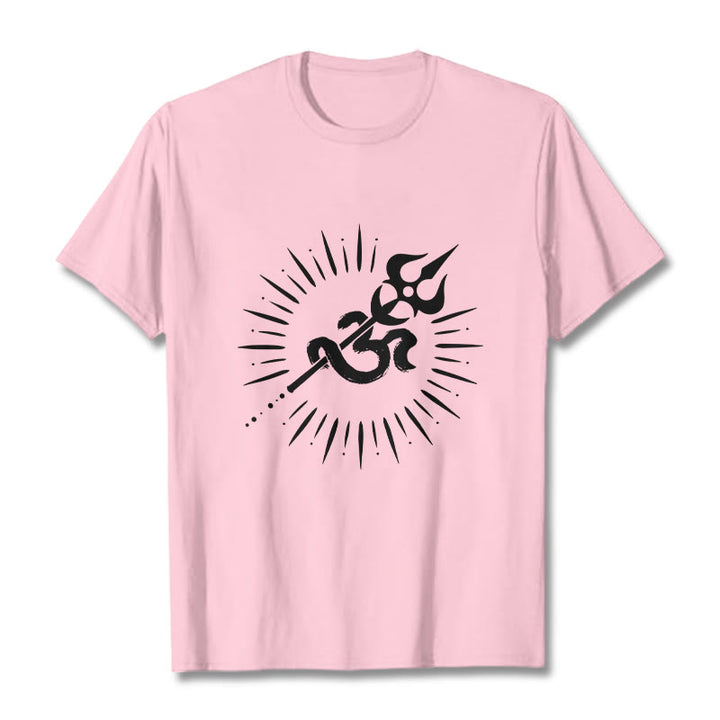 Buddha Stones Casual Om Symbol Trident Radiant Lines Pattern Cotton Tee T-shirt - LightPink - 2XL - image 13