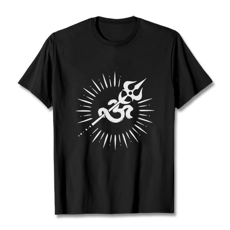 Buddha Stones Casual Om Symbol Trident Radiant Lines Pattern Cotton Tee T-shirt - Black - 2XL - image 1