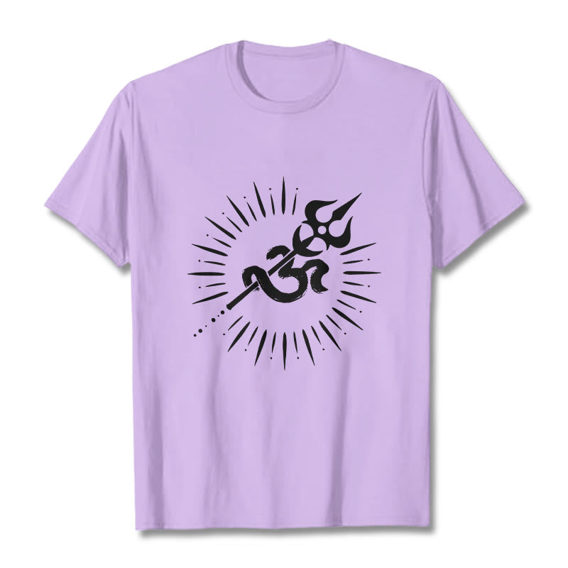 Buddha Stones Casual Om Symbol Trident Radiant Lines Pattern Cotton Tee T-shirt - Plum - 2XL - image 17