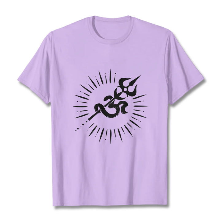 Buddha Stones Casual Om Symbol Trident Radiant Lines Pattern Cotton Tee T-shirt - Plum - 2XL - image 17