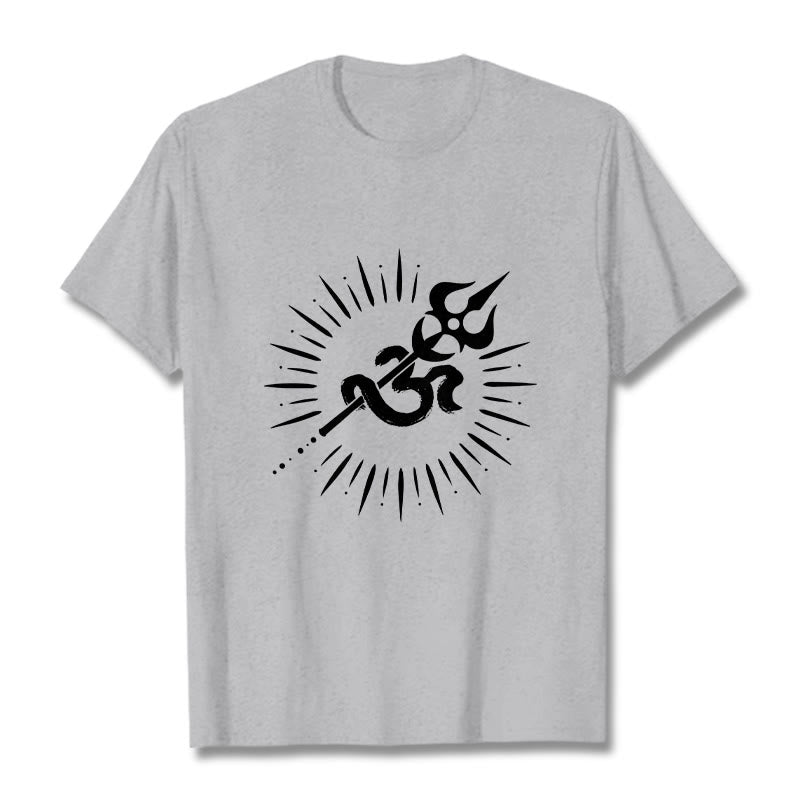 Buddha Stones Casual Om Symbol Trident Radiant Lines Pattern Cotton Tee T-shirt - LightGrey - 2XL - image 20