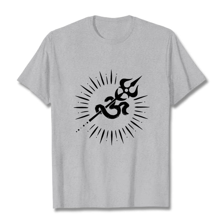 Buddha Stones Casual Om Symbol Trident Radiant Lines Pattern Cotton Tee T-shirt - LightGrey - 2XL - image 20