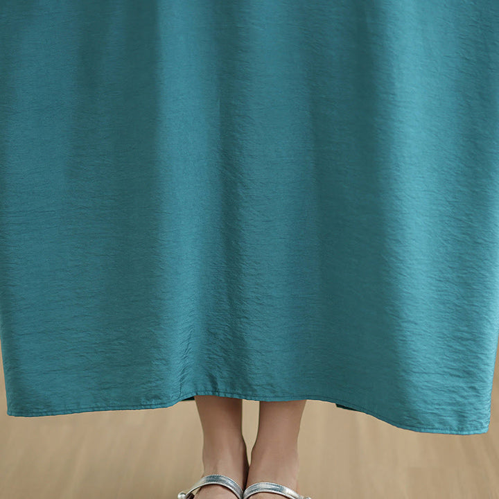 Buddha Stones Retro Casual Solid Color Long Sleeve Cotton Linen Maxi Dress With Pockets - image 24