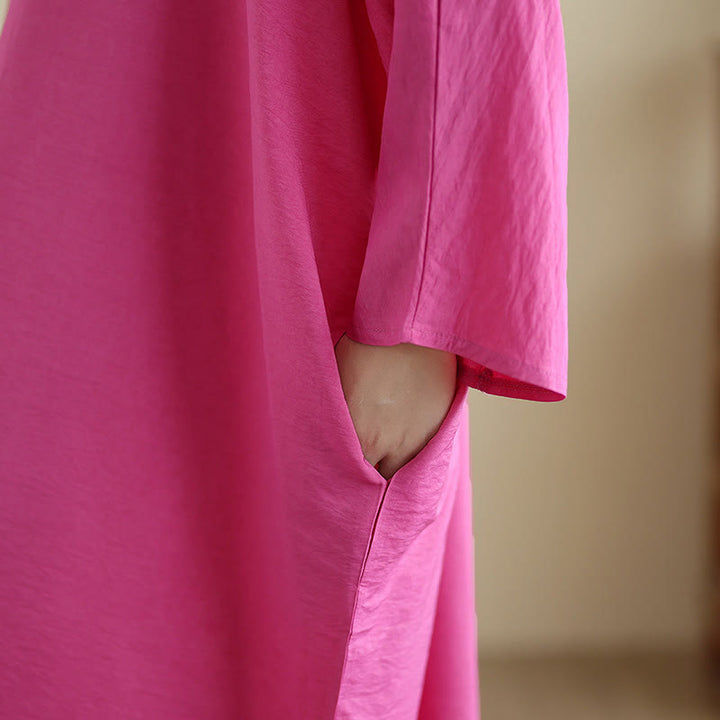 Buddha Stones Retro Casual Solid Color Long Sleeve Cotton Linen Maxi Dress With Pockets - image 30