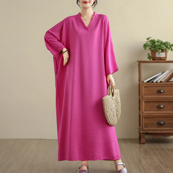 Buddha Stones Retro Casual Solid Color Long Sleeve Cotton Linen Maxi Dress With Pockets - DeepPink - US4-12,UK/AU8-18,EU36-46(F) - image 26
