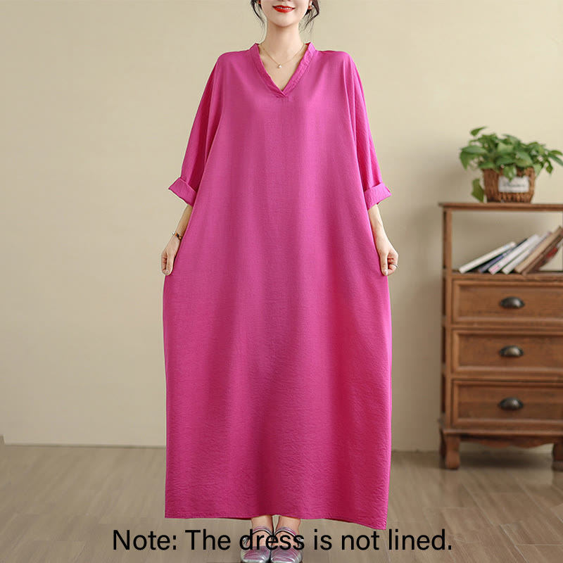 Buddha Stones Retro Casual Solid Color Long Sleeve Cotton Linen Maxi Dress With Pockets - image 27