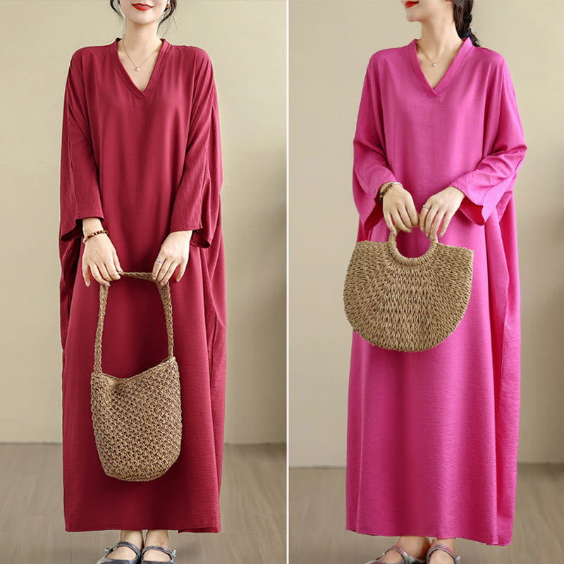 Buddha Stones Retro Casual Solid Color Long Sleeve Cotton Linen Maxi Dress With Pockets - image 36