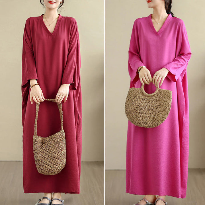 Buddha Stones Retro Casual Solid Color Long Sleeve Cotton Linen Maxi Dress With Pockets - image 36
